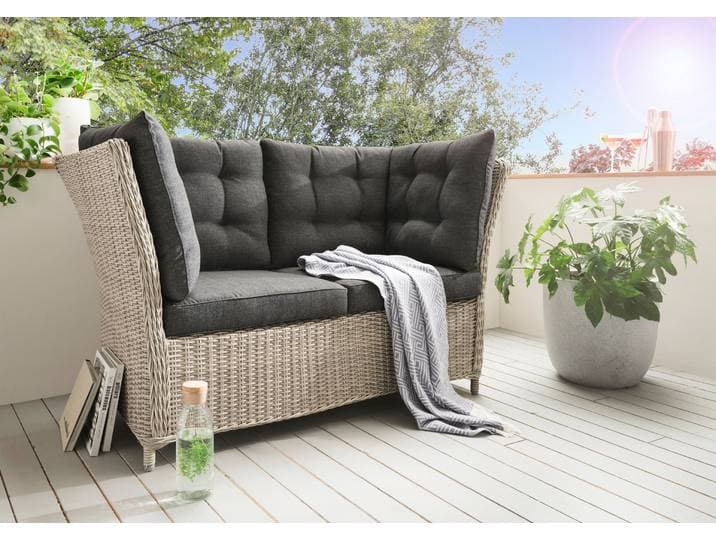 Gartenlounge-Bank DESTINY PALMA , weiß (vintage weiß), B:152cm H:83cm T:78cm, Polyrattan, Sitzbänke, Gartenlounge-Bank, Aluminium, Polyrattan, 2´er Bank, inkl. Auflagen