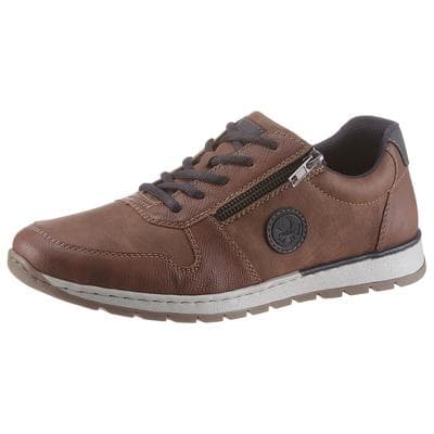 Schnürschuh RIEKER, Herren, Gr. 41, Textil, braun (braun, navy), Lederimitat, used, Schuhe Schnürschuh, mit seitlichem Reißverschluß, Freizeitschuh, Halbschuh, Schnürschuh