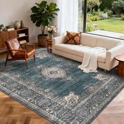 Garvee Area Rugs for Living Room Floral Vintage Soft Non Slip Machine Washable Distressed Rug for Bedroom Dining Room