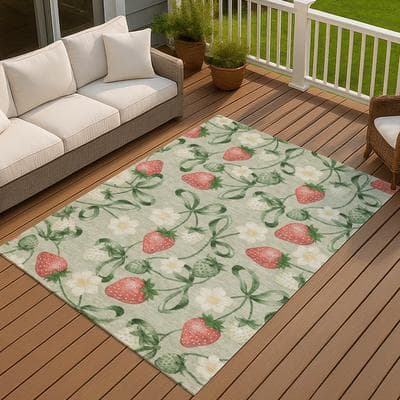 Addison Rugs Machine Washable Indoor/ Outdoor Strawberry Garden Chantille Rug