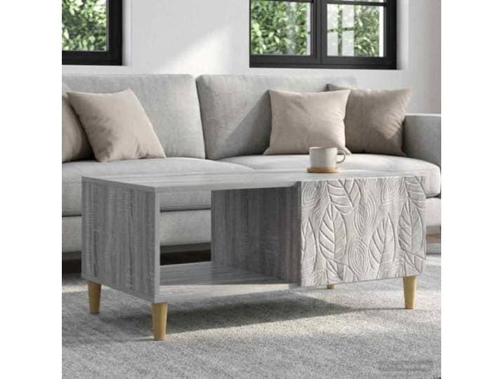 Couchtisch Sonoma-Grau 90 x 50 x 40 cm Holzwerkstoff mit Eukalyptusbeinen Rechteckig, unteres Regal, pflegeleichte Oberfläche, stabile Konstruktion, vielseitig nutzbar