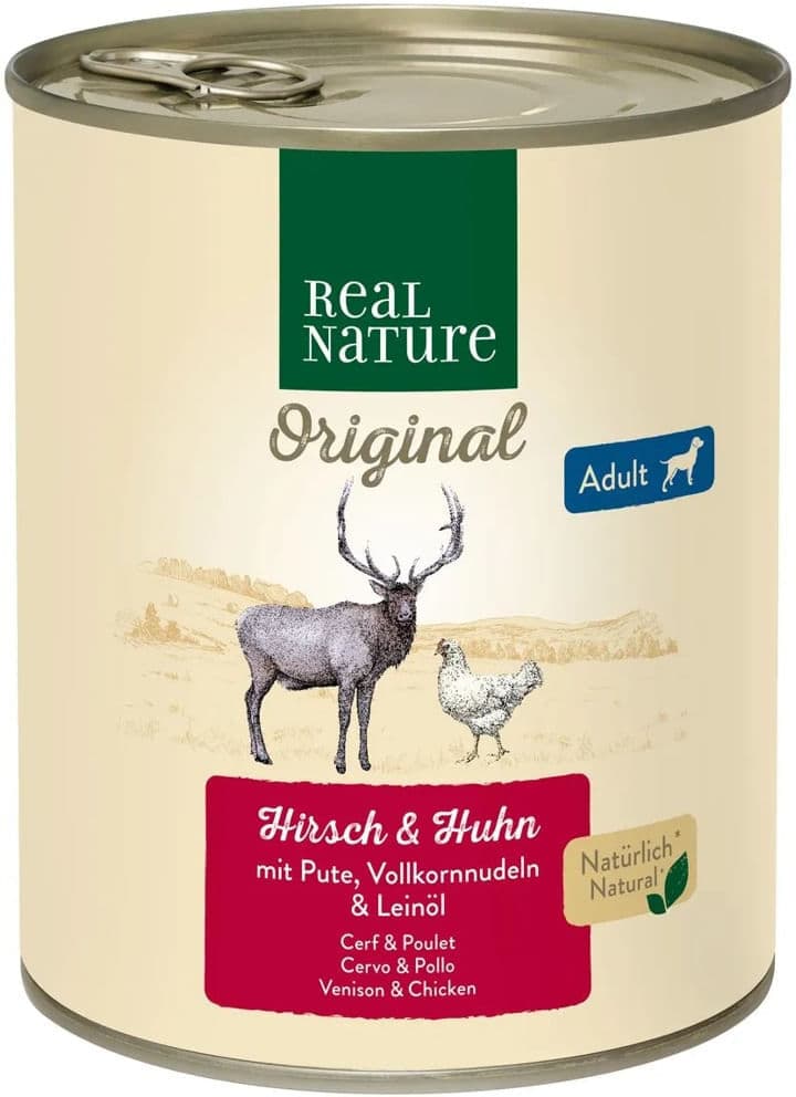 Kit Risparmio 6x800 Real Nature Dog Adult CERVO E POLLO CON TACCHINO