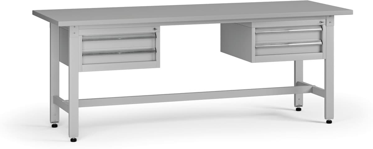 B2B Partner Höhenverstellbarer Werkbank G5, 2100 x 750 x 800-1000 mm, 2x Container, 4 Schubladen, grau