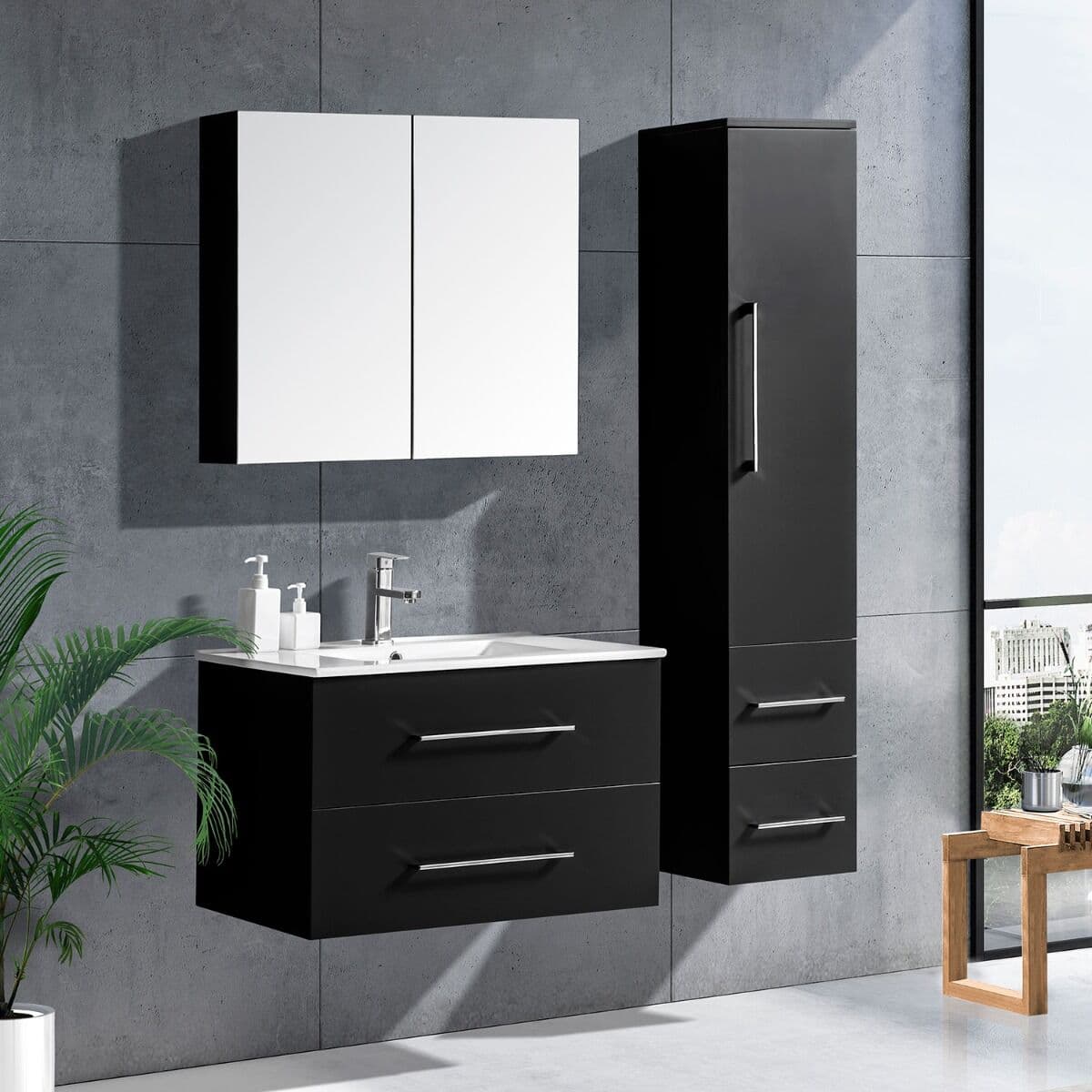 Lindadesign 80 Cm Badeværelsesmøbel Sort Højglans