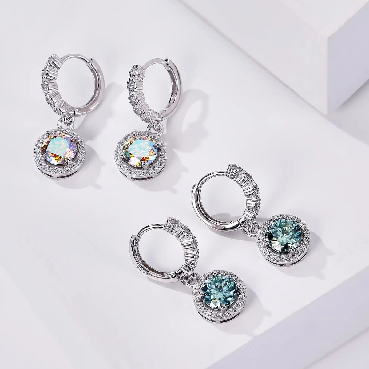 BIJOX STORY Real Sparkling 1-3 CT Natural Color Moissanite Drop Hoop Earrings S925 Silver Drop Earring For Women Wedding Fine Jewelry Gift