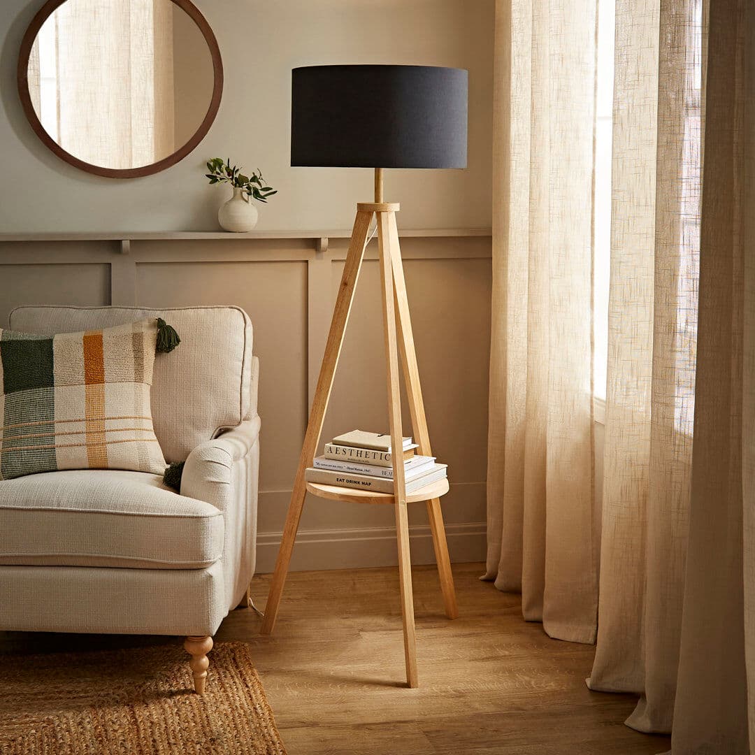 George Oliver 130 H cm Tripod Floor Lamp Black 130cm H X 14.5cm W X 41.5cm D