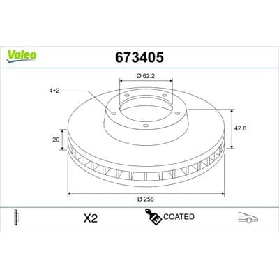 VALEO Bremsscheibe 673405 Vorderachse belüftet 256mm 20mm für KIA