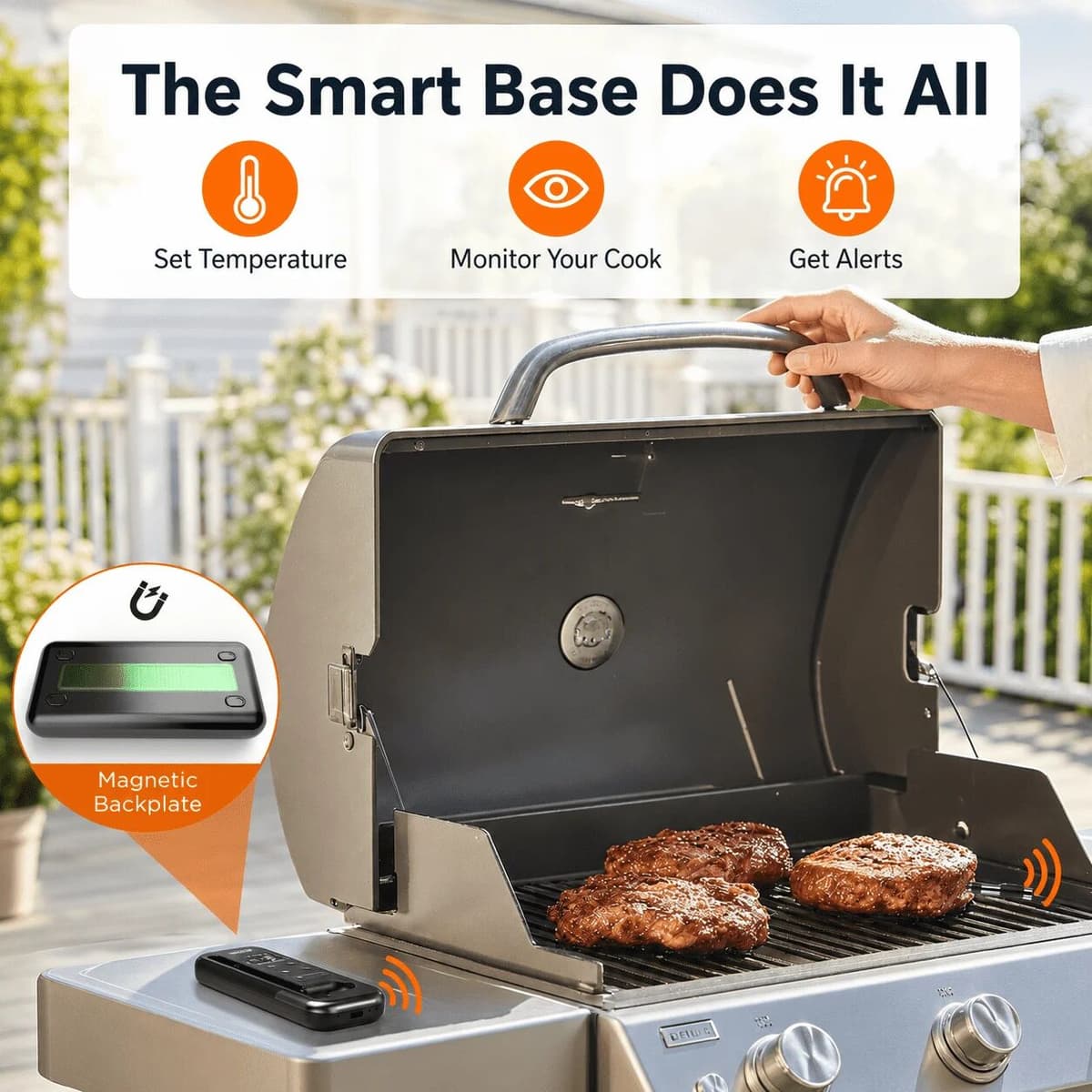 NONE Wireless Bluetooth Meat Thermometer with Smart APP,  LCD Base&Alarm Reminder, Rechargeable Probe, for BBQ, Grill, Smoker