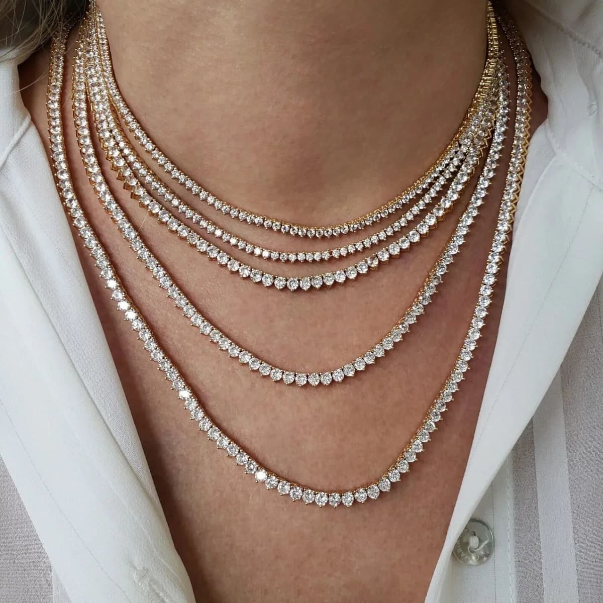 JYZSWBB 3MM 3 Prong CZ Tennis Chain Necklace For Women Iced Out Bling 5A Cubic Zirconia Classic Female Choker 16