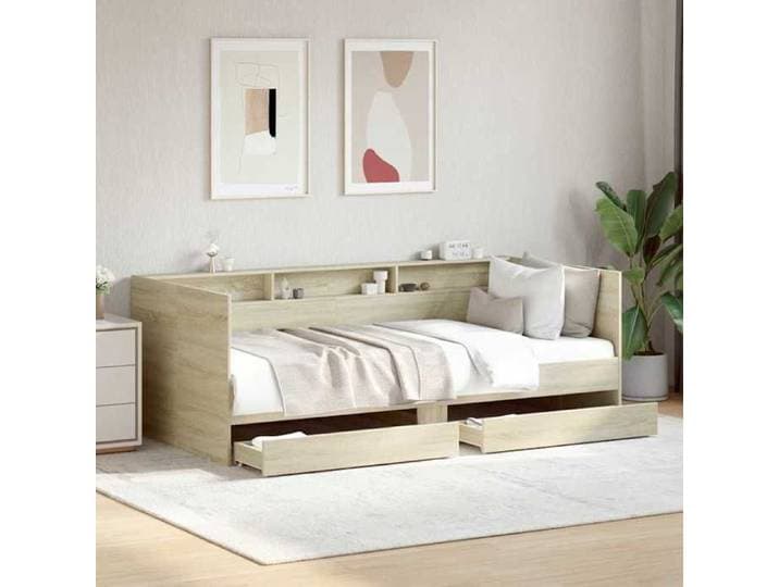 Lit de jour chêne sonoma 90x190 cm tiroirs sans matelas mini convertible salon avec caissons pour espaces confinés