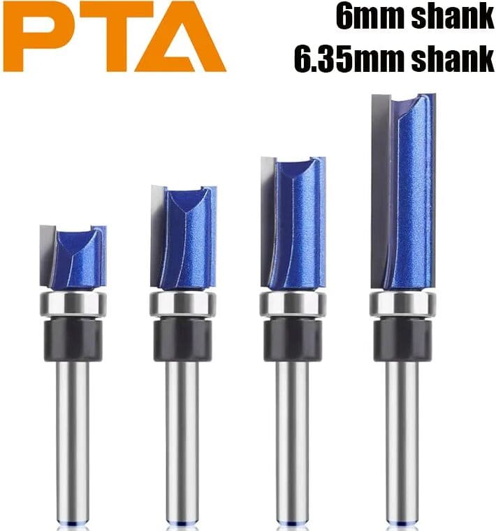 NONE 4pcs 6mm 1/4in Shank Flush Trim Router Bit Pattern Bit Bottom Bearing Wood Milling Cutter Woodworking Tool