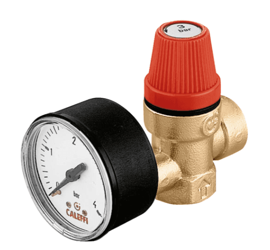 CALEFFI Valvola di sicurezza ordinaria certificata, con manometro. Attacchi 3/4", taratura 6 bar 313560 3/4” 6 bar