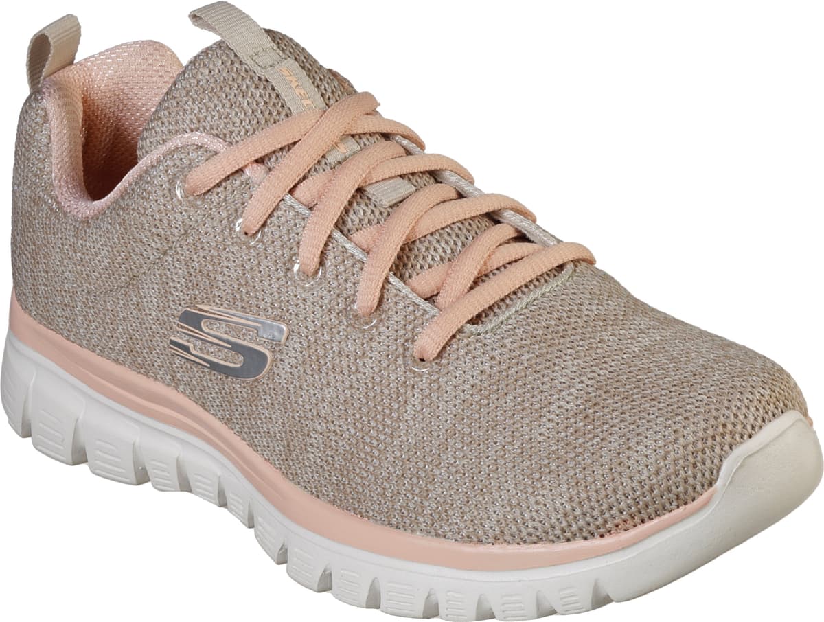 Sneaker SKECHERS "Graceful - Twisted Fortune", Damen, Gr. 37, Textil, beige (beige, rosa), Mesh, Schuhe Sneaker, Freizeitschuh, Halbschuh, Schnürschuh mit Memory Foam