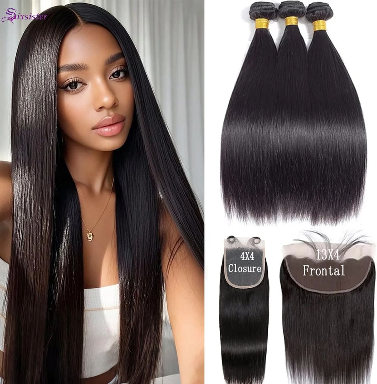 Happy Monday Straight Human Hair 3 Bundles with 13x4 Lace Frontal Brazilian Virgin Straight Hair Bundles with 4x4 Lace Closure Natural Color