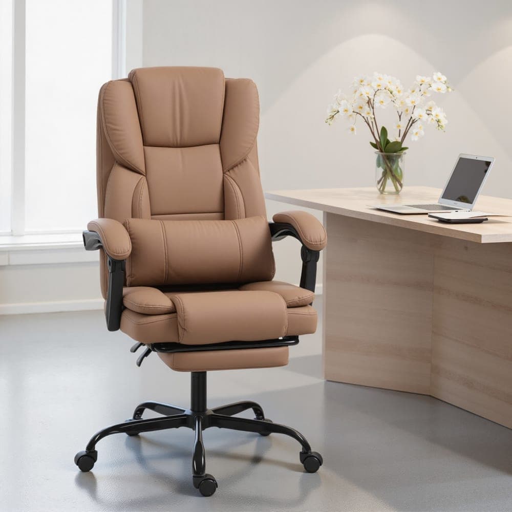 Homcom Chaise de bureau inclinable hauteur réglable cuir synthétique marron Marron 67x119x65cm
