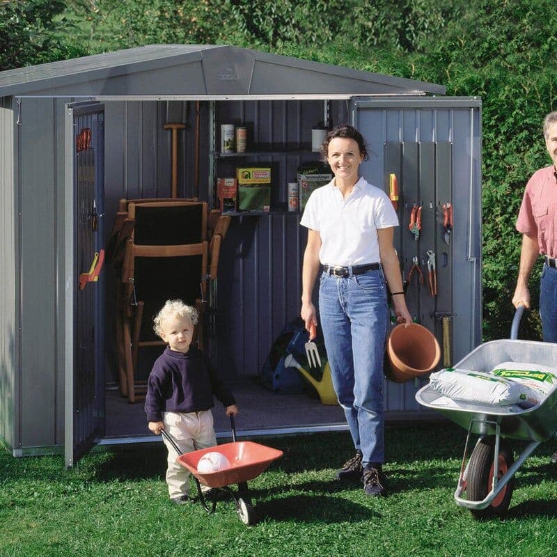 Biohort Casetta da giardino in acciaio grigio scuro 1.5 x 2.5 m, superficie esterna 3.4 m² e spessore parete 0.5 mm, senza pavimento porta a due ante,  Europa 3