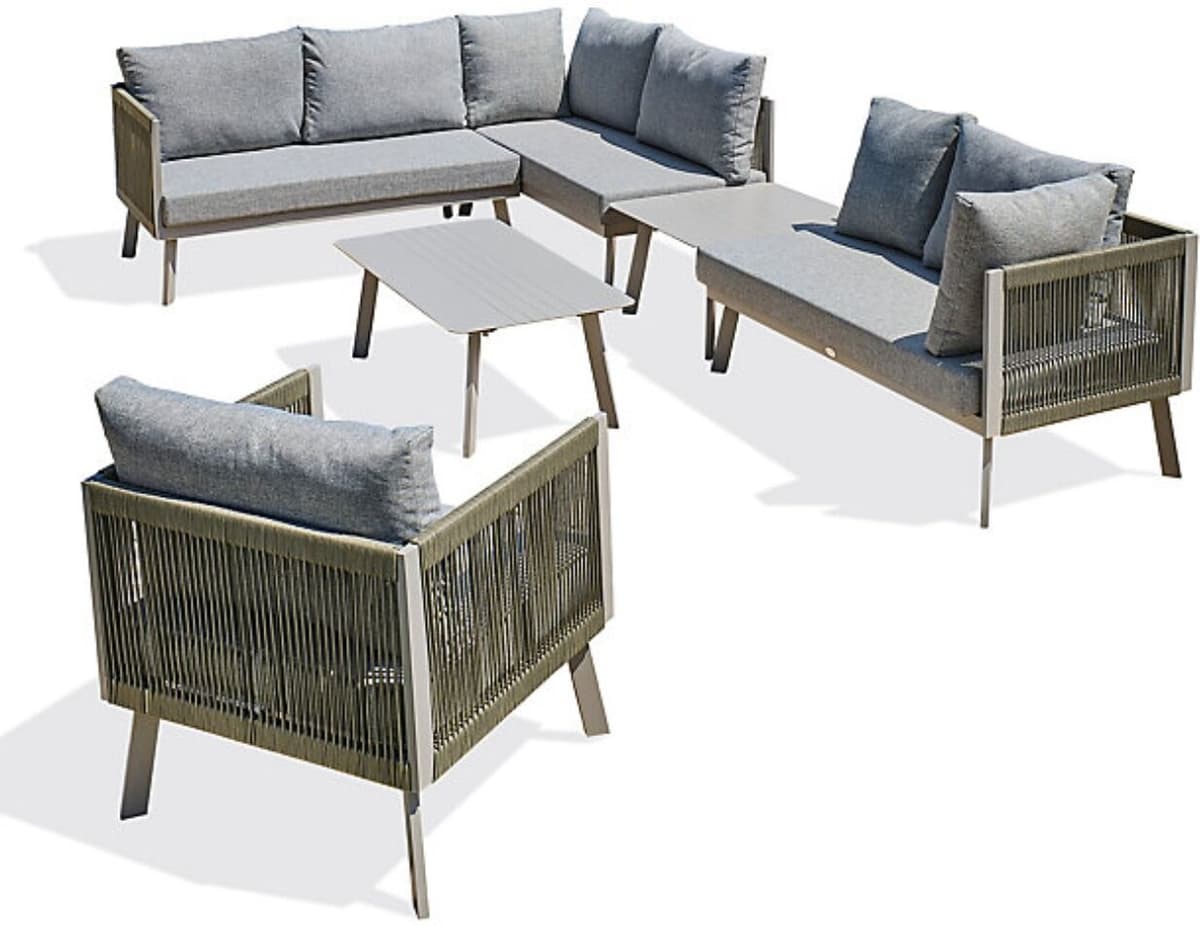 Paris Garden Salon de jardin d'angle MANOSQUE 7 places en aluminium gris DCB Garden
