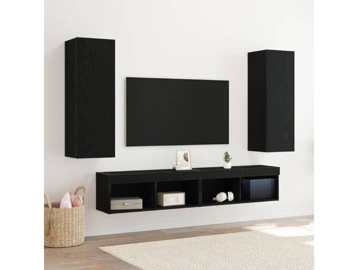 Moderne Meubles TV-Armoire HIFI muraux 2 pcs en chêne noir 30 5x30x90 cm en bois d'ingénierie @FR(632345)