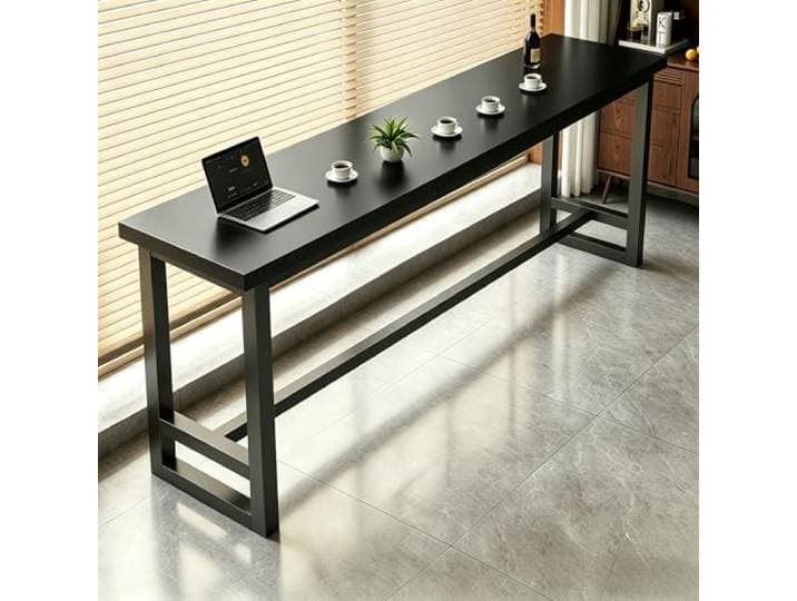 JFOZDM 2.5cm Dicker Bartisch, Holz Bartisch Küche, Schwarz Hochtisch Tragfähigkeit 120kg, Optionales Leitblech, mit Fußpolstern, Stabiles Metallgestell, für Küchen, Café, Bar und Wohnzimmer