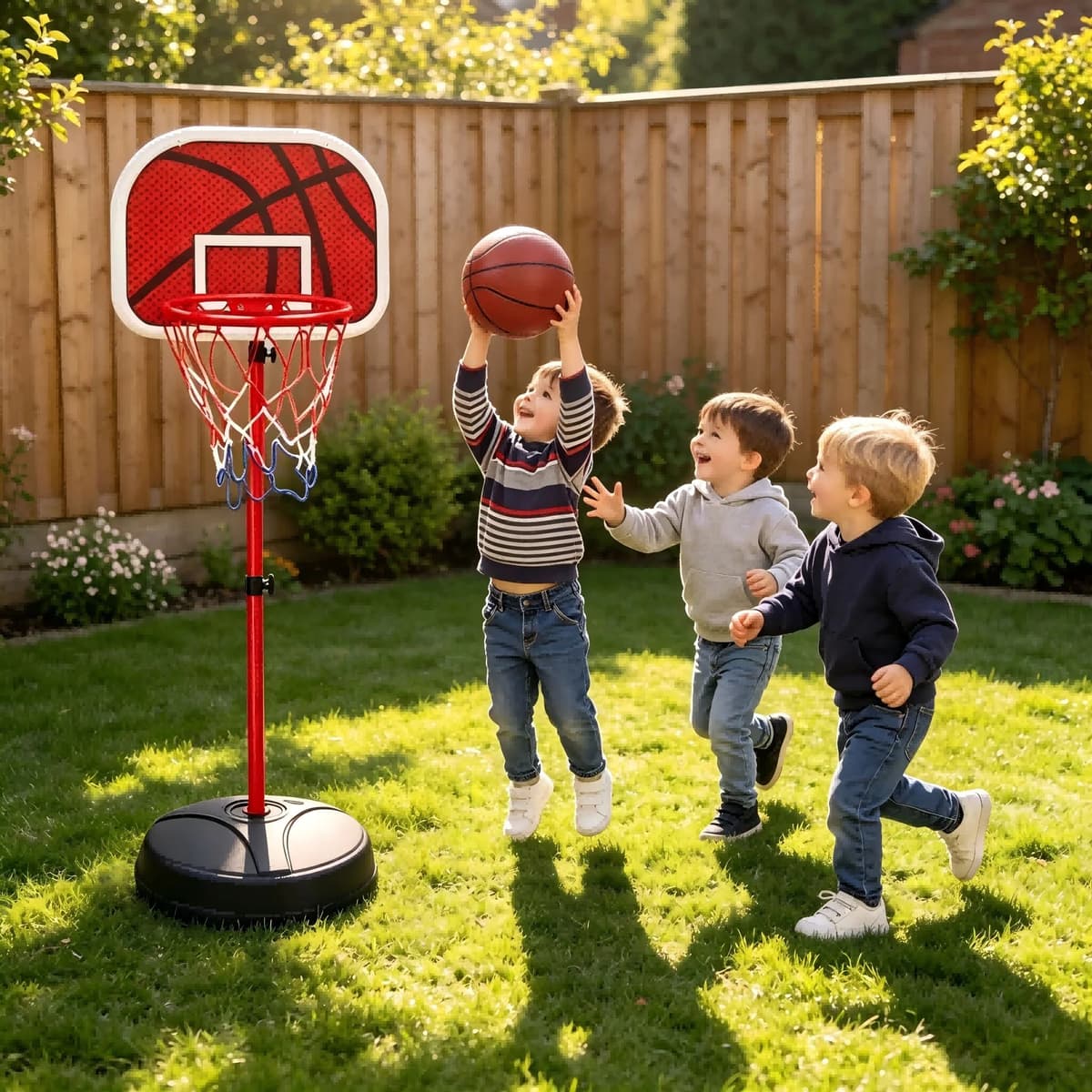 NONE Durable Kids Basketball Hoop Adjustable Height with Ball and Pump Stable Base Portable Indoor Outdoor Sports Toy Set for Boys Girls Children Birthday Gift