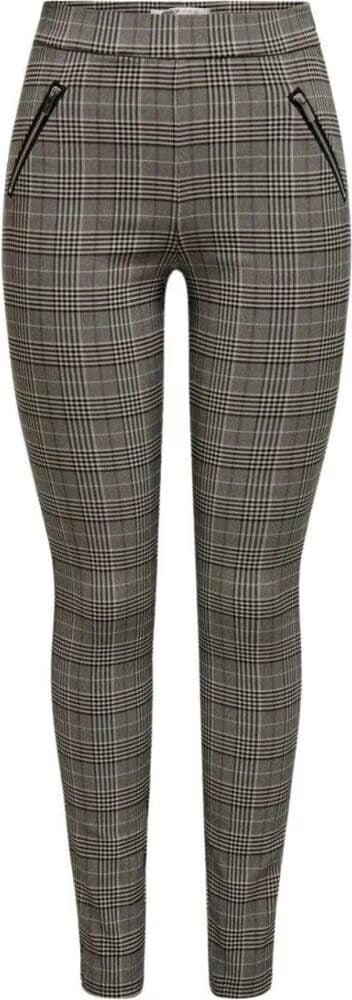 Only Pantalones Slim Fit Estampado Cuadros 15325136 Beige Beige L Mujer