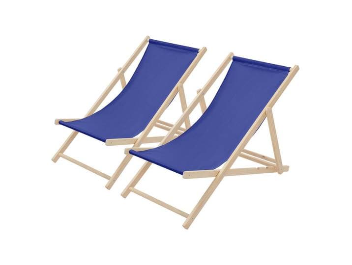 ECD-Germany Liegestuhl samt Blau 2er Set, Holz, 57.5x83x100 cm, Gartenmöbel, Gartenliegen