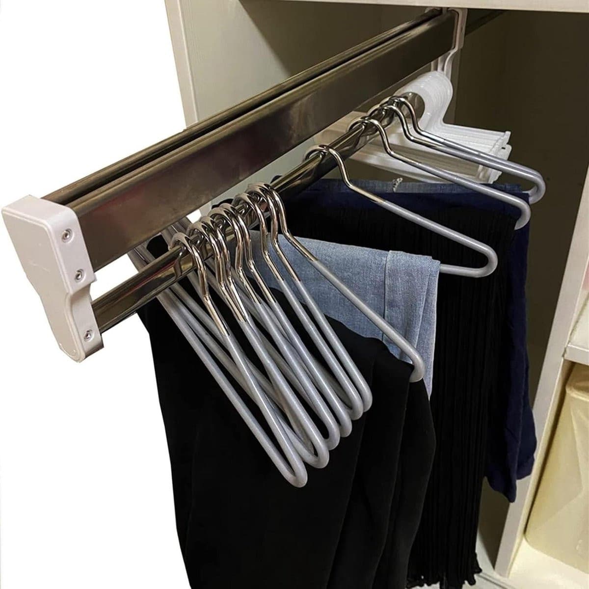 Uitschuifbare kledingroede voor broeken, telescopische hanger voor in de kast, wit, 30-80 cm