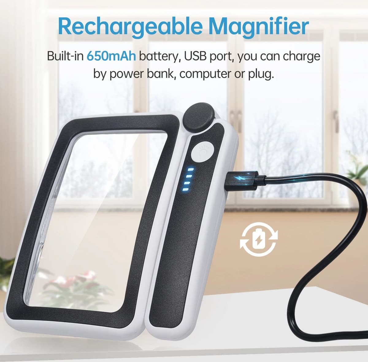 NONE USB Rechargeable 4X Large Magnifying Glass with LED Lights Handheld Magnifier for Reading Loupe Magnifying Lamp