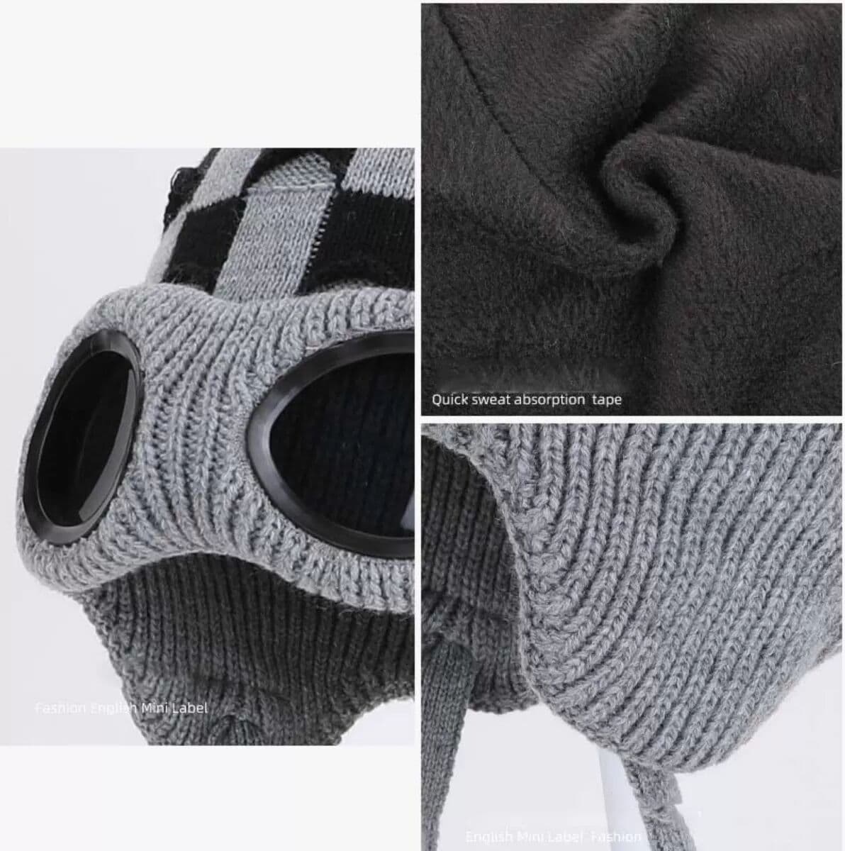 INF Bonnet d'hiver doublé polaire avec lunettes - Chaud bonnet tricoté pour femmes Gris