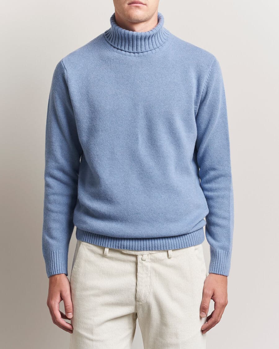 Morgano Wool/Cashmere Heavy Knit Rollneck Light Blue men M Blå