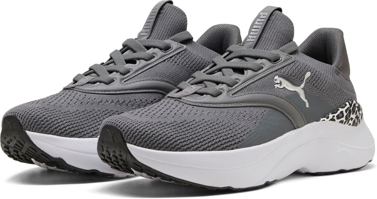 Fitnessschuh PUMA "SOFTRIDE MAYVE ANIMAL WNS", Damen, Gr. 41, Textil, grau (cool schwarz gray, puma schwarz, puma silber), Schuhe Fitnessschuh, für sportliche Aktivitäten und Alltag, mit weicher SOFTFOAM+ Dämpfung cool schwarz gray, puma schwarz, puma sil