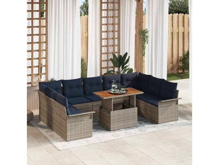 vidaXL Garten-Sofa-Set 10 stk. Grau und Marineblau