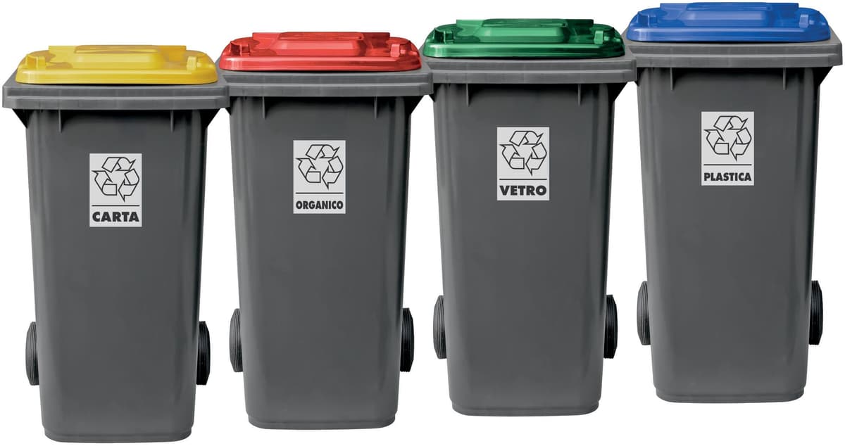 Bidone Carrellato Raccolta Differenziata Bicolore 120lt + Kit Pedale Mobil Plastic 4 Pezzi
