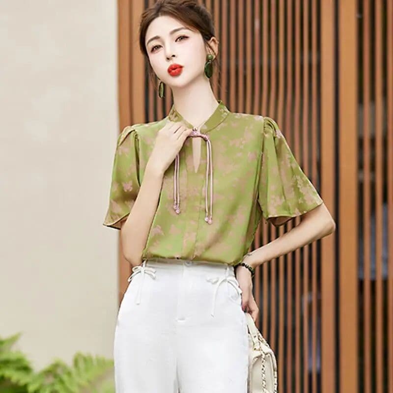NONE Chinese Style Button-up Jacquard Shirt Women's Summer  High-end Temperament Light Luxury Top