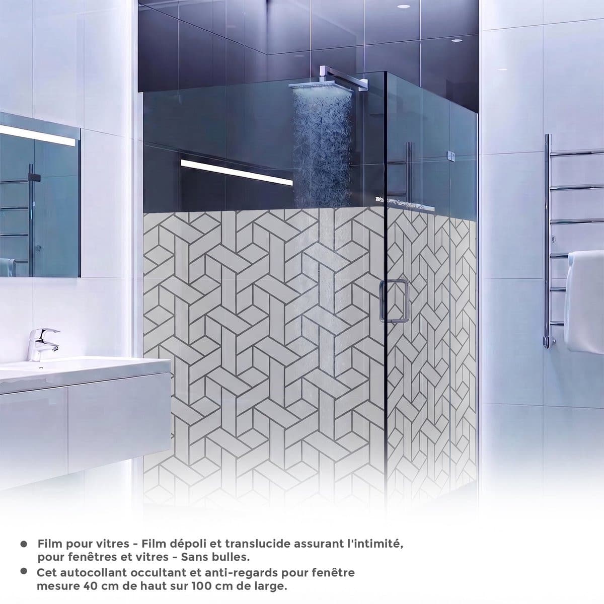 Privacy raamfolie met geometrisch rechthoekig patroon voor ramen en douchedeuren, 40 x 100 cm