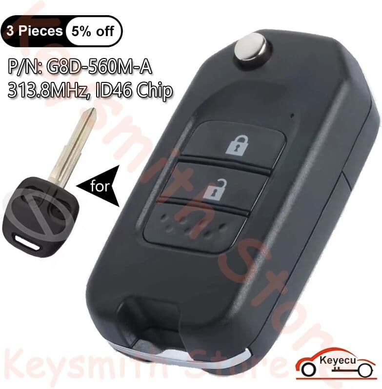 KEYECU 2 Buttons 313.8MHz ID46 Chip for Mitsubishi Outlander Pajero Airtreck L200 Auto Upgraded Flip Remote Key Fob G8D-560M-A
