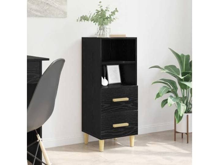 HEFZGDB Sideboard Schwarz Eichen-Optik Holzwerkstoff modern mit Schubladen und Ablagen – Modernes Design Beistellschrank aus Holzwerkstoff mit praktischem Stauraum