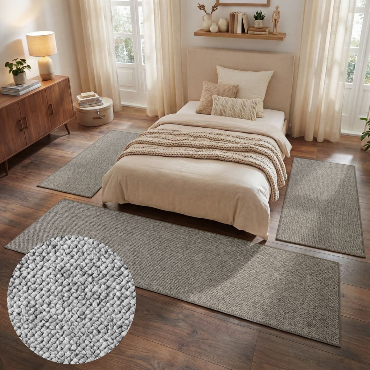 Bettumrandung HANSE HOME "Wolly 2" Gr. 14, grau, H:12mm, Obermaterial: 100% Polypropylen, Bettumrandungen, Bettumrandung, Bettvorleger, 3-teiliger Läufer Set, Unifarben, Kurzflor, Bettläufer grau B/L (Brücke): 67cm x 140cm (2 Stk.) B/L (Läufer): 67cm x 25