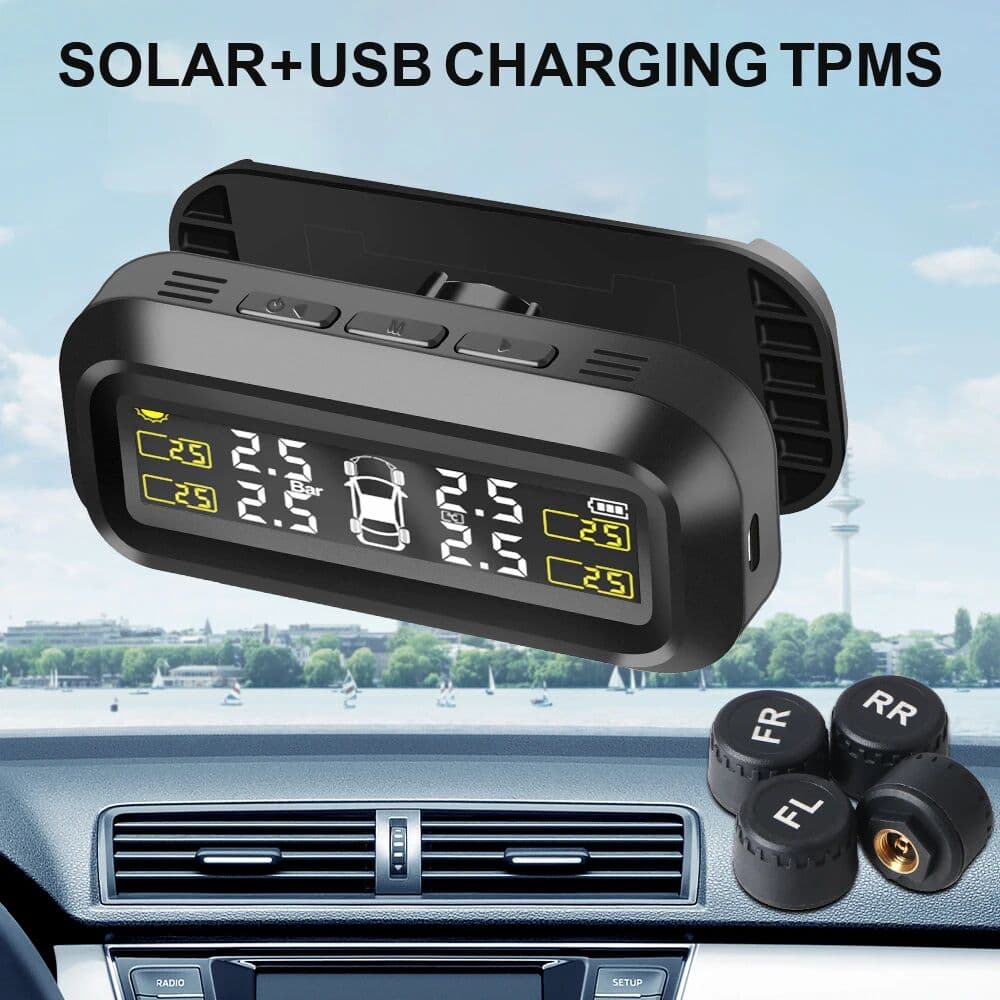 LEEPEE Solar Power External Sensor 2025 Auto Security Alarm Tyre Pressure Car TPMS Tyre Pressure Monitoring System Digital LCD Display