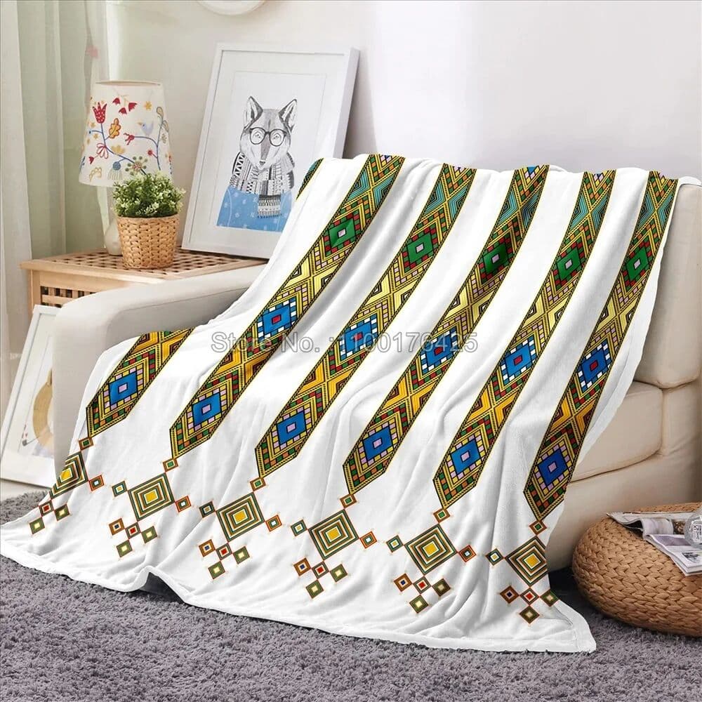 NONE Wihte Africa Ethiopian Art Empire Abyssinia Soft Warm Polyester Throw Flannel Blanket for Couch Bed Travel Cover Bedding