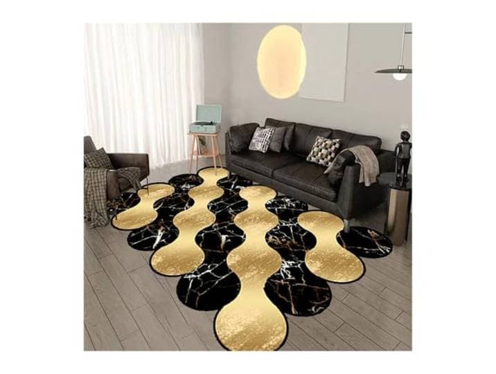 NJIEzhao Goldene unregelmäßige Teppichdekoration Heimteppiche For Wohnzimmer, waschbarer Schlafzimmerteppich, großflächige Sofa-Fußmatten(Color 3,180x280cm 71x110in)