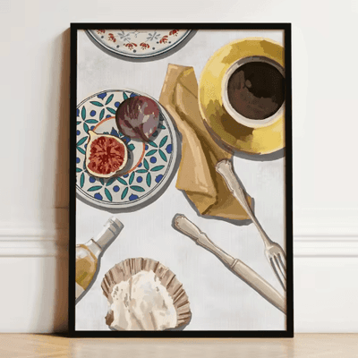 Inspire Picks French Breakfast Canvas Wall Art Lemon Wine & Oyster Kitchen Decor Print 3 50x70cm Unframed