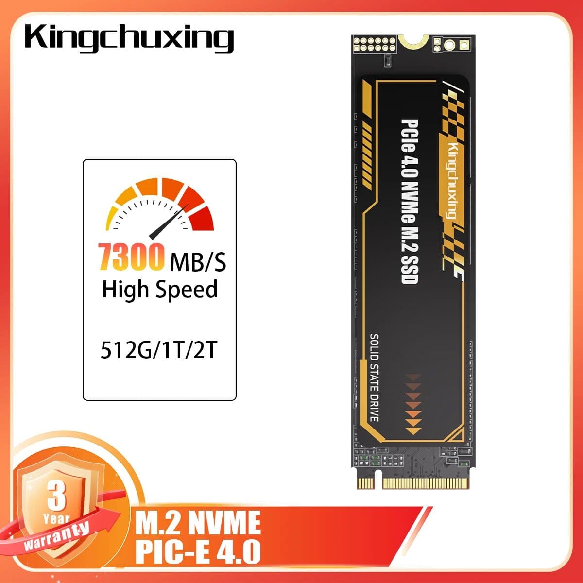 Kingchuxing M.2 NVMe SSD 7300MB/S Internal Solid State Drive PCIe4.0x4 M.2 2280 2TB 1TB 512GB SSD for PC/Laptop/PS5