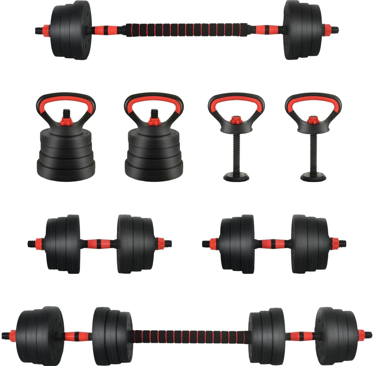 vidaXL Set d'haltères 4-en-1 20 kg Noir et Rouge