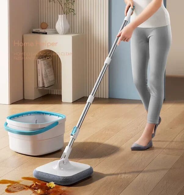 NONE 360° Spin Flat Mop with Bucket Hands-Free Microfiber Floor Cleaning Mop System for Home Hardwood Tile Laminate Floor Washing