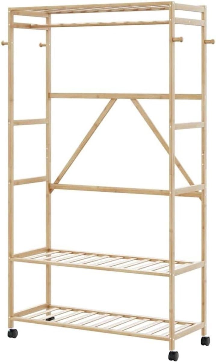 Bamboe kledingrek met planken voor in de slaapkamer, hal of badkamer - B/D/H: 110 x 40 x 180 cm
