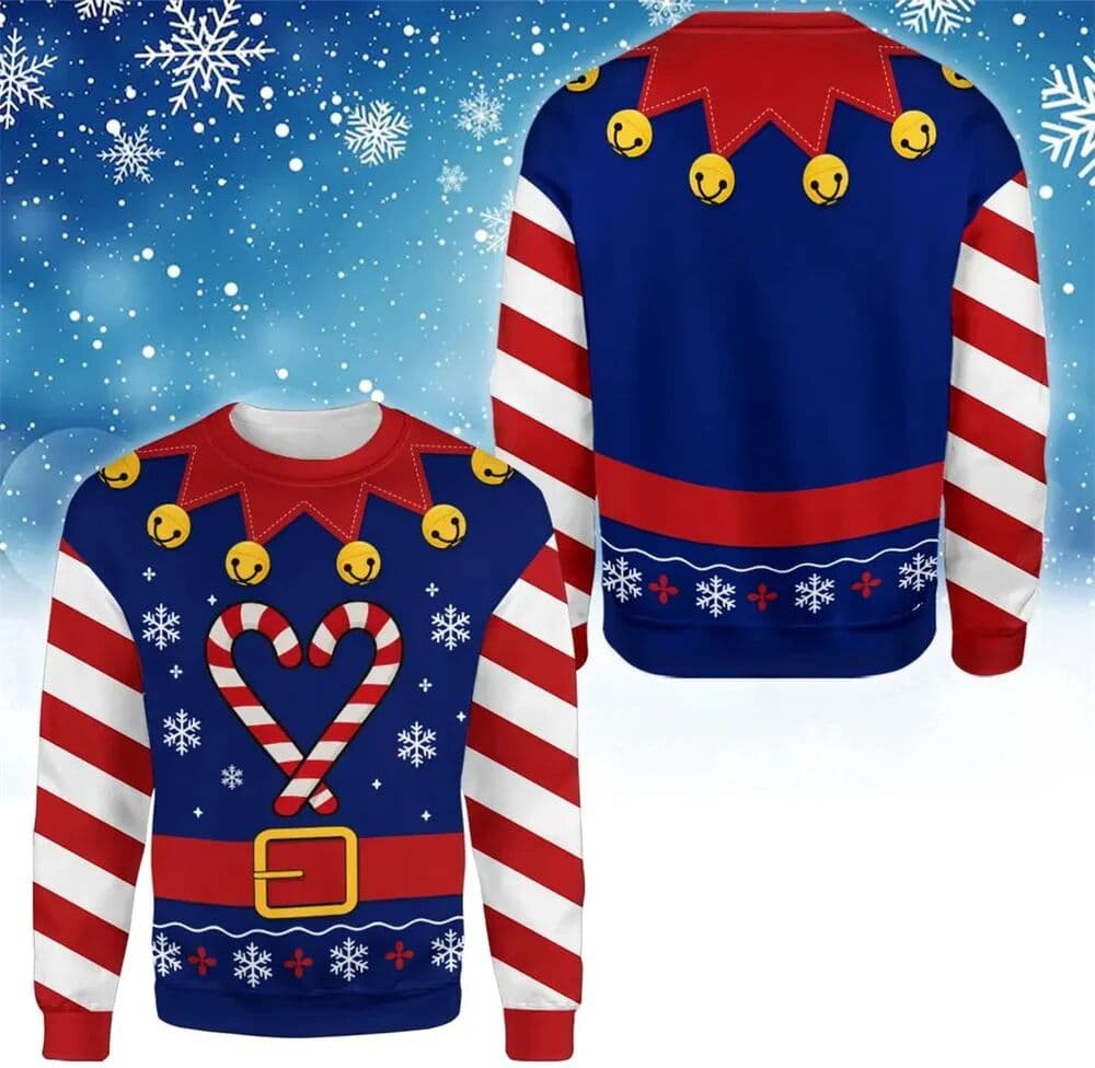 NONE 3D Full Print Christmas Elf Cosplay Ugly Sweater For Men Women Casual Stripe Long Sleeve Pullover Sweatshirt Fun Xmas Party