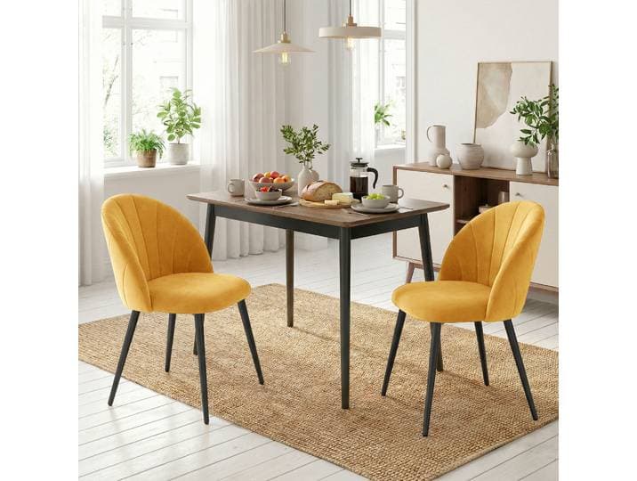 HOMCOM Lot de 2 Chaises Velours Jaune Dossier Coquillage 52x55x79cm