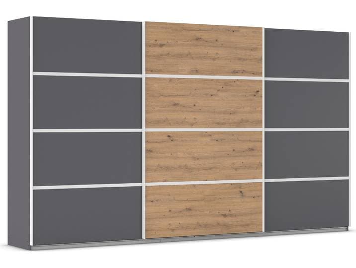 Kleiderschrank OTTO HOME Mehrzweckschrank Aktenschrank Möbel Mietswohnung Schlafzimmer AVOLA , grau (graumetallic, eiche artisan, leisten weiß), B:360cm H:210cm T:62cm, Holzwerkstoff, Schränke, Kleiderschrank, mit eleganten Zierleisten in Chrom, Schwarz oder Weiß MADE IN GERMANY