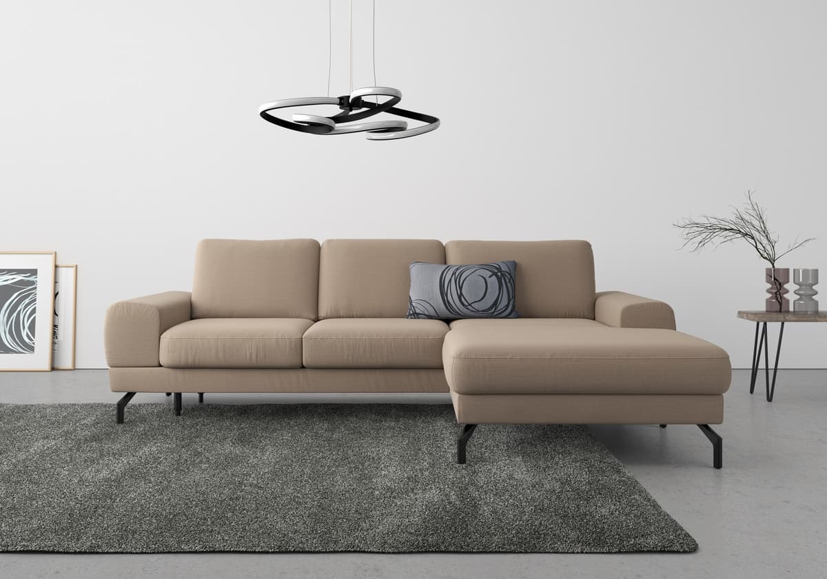 Ecksofa SIT & MORE "Cinturo L-Form", grau (taupe), B:283cm H:91cm T:175cm, Sofas, Ecksofa, inklusive Sitztiefenverstellung und Federkern, Sitzhöhe 48 cm taupe B/H/T: 283cm x 91cm x 175cm, Soft clean,mega-Recamiere rechts, inklusive Sitztiefenverstellung,i